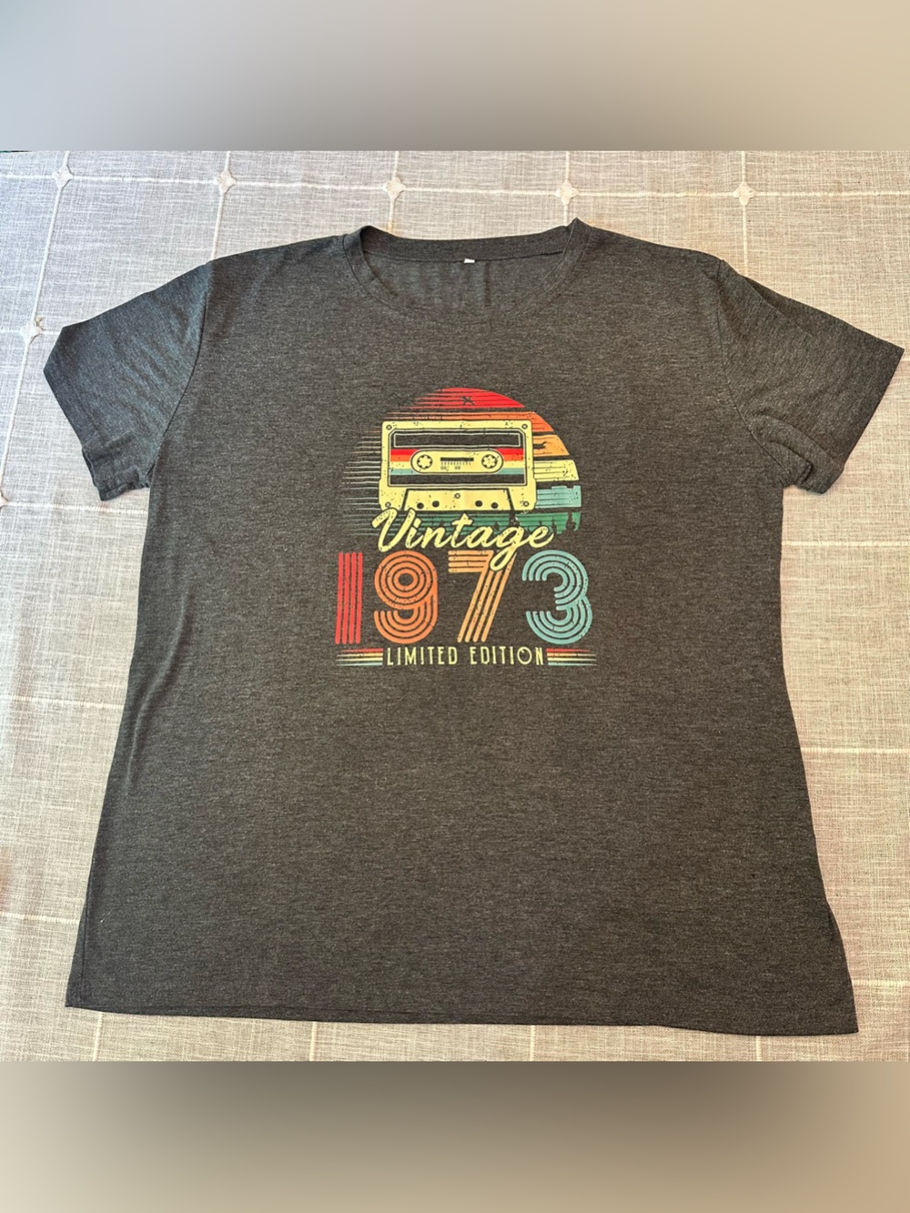 Vintage 1973 Limited Edition Cassette Tape Graphic Tee Retro Heather Gray, XXL